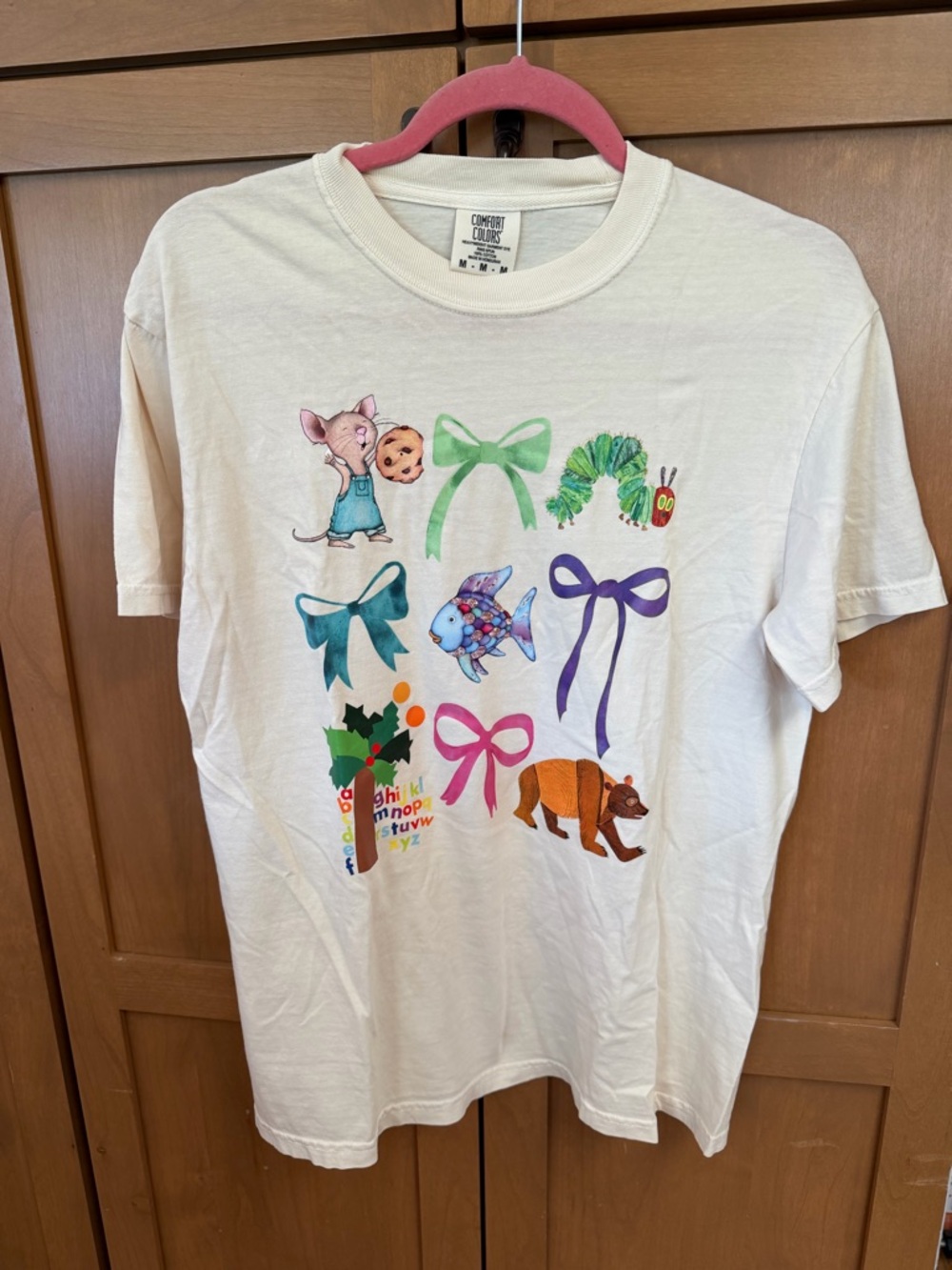 Comfort Colors Cream Kids Graphic Tee with Colorful Bows & Animals